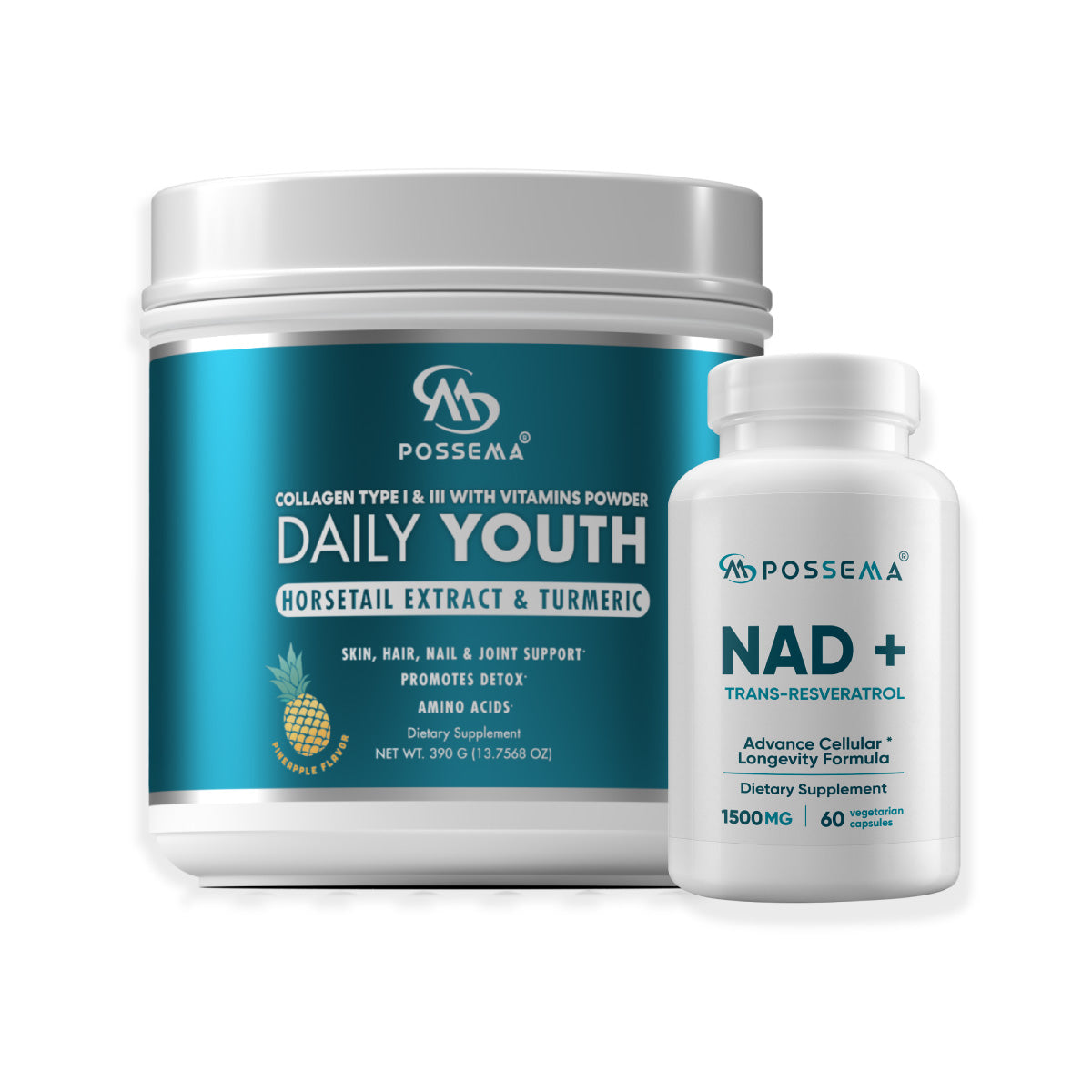 COMBO COLLAGEN POWDER WITH HORSETAIL PLANT EXTRACT &amp; TURMERIC + NAD⁺ + TRANS-RESVERATROL