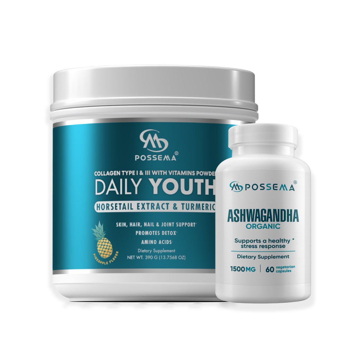 COMBO COLLAGEN POWDER WITH HORSETAIL PLANT EXTRACT &amp; TURMERIC + ORGANIC ASHWAGANDHA